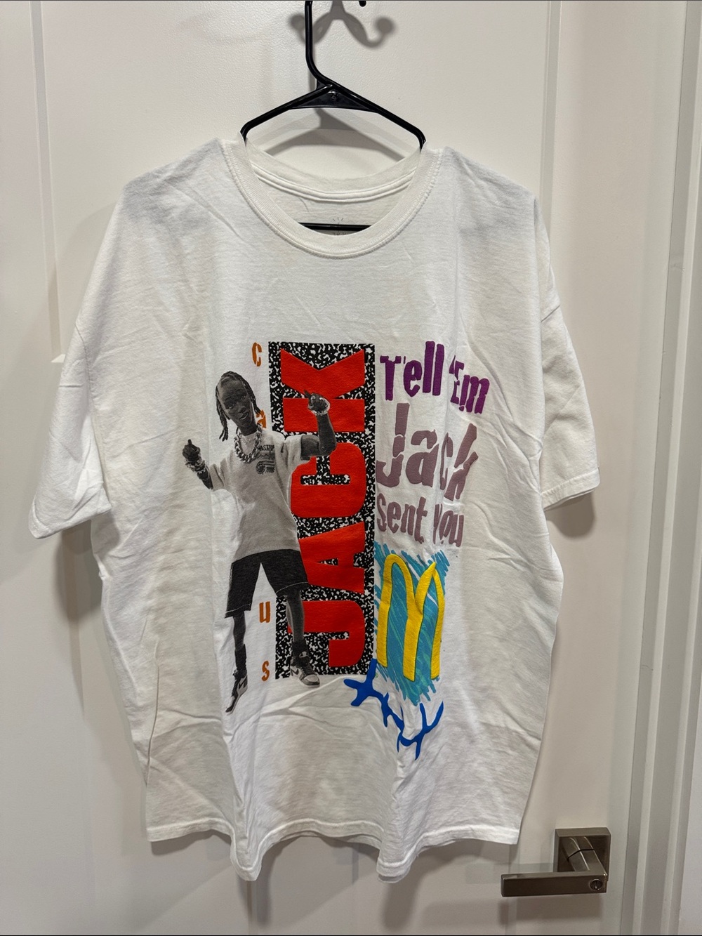 NWOT Cactus Jack McDonald’s White Graphic Tee PuffPrint tell em Jack sent you XL